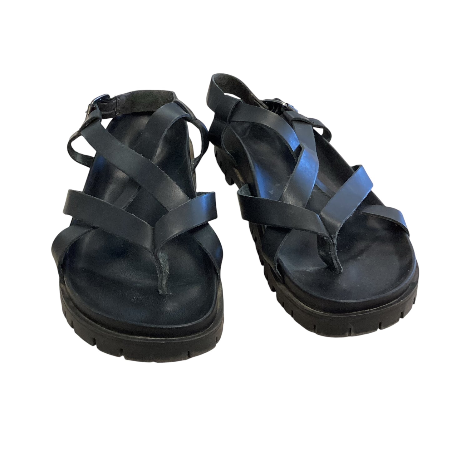 MIA BLACK LEATHER STRAPPY SANDALS - SZ 7.5 - 199