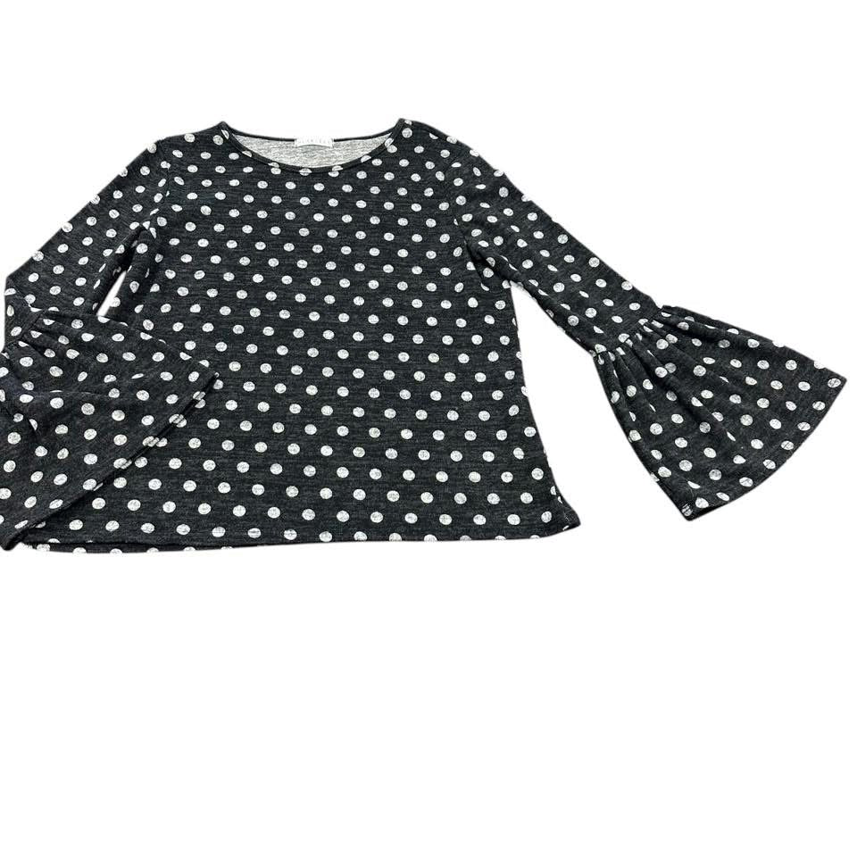 BLAKELEY GRAY WHITE POLKA DOT SWEATER BELL SLEEVE TOP 241 LARGE