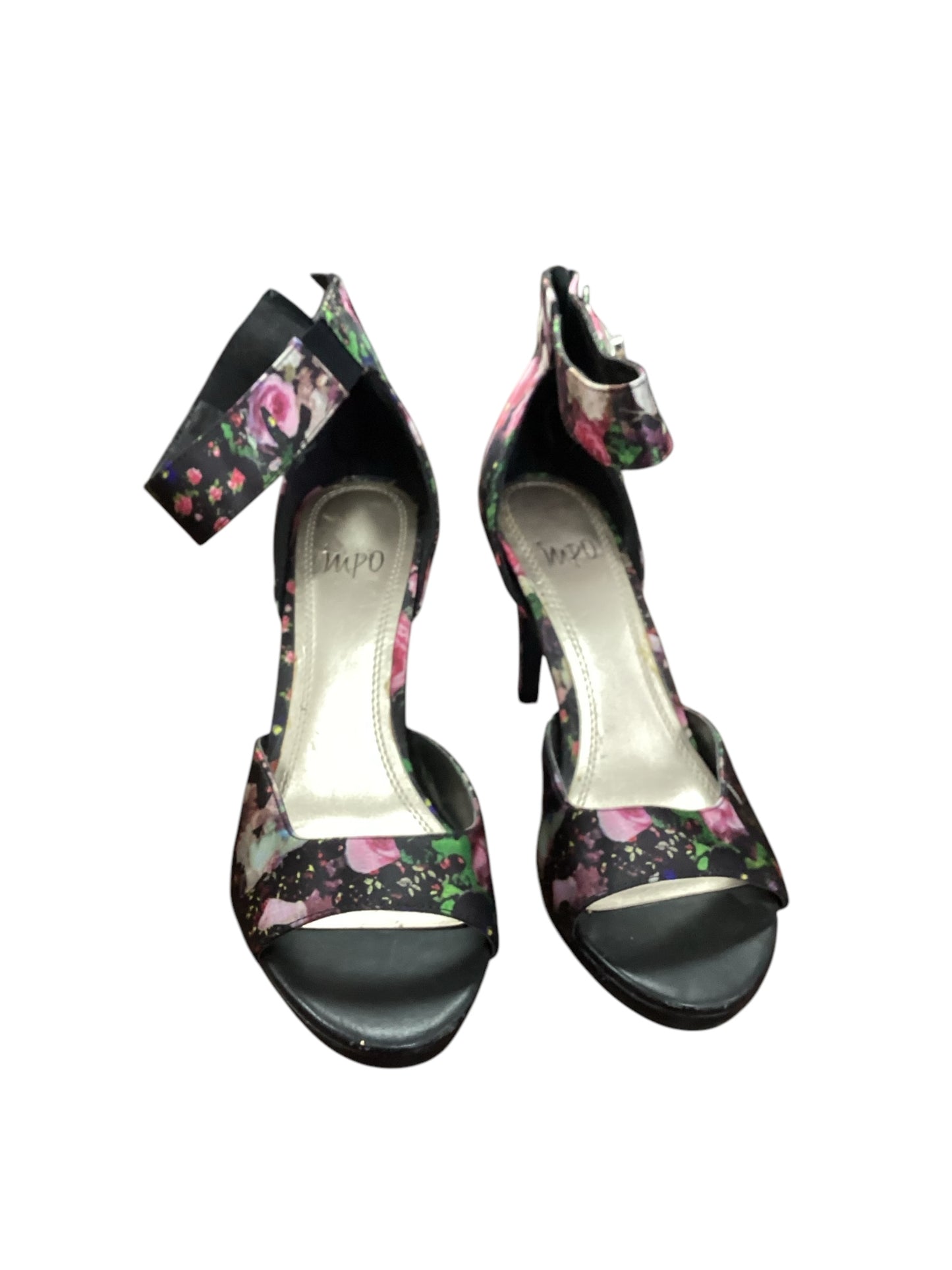 IMPO BLACK FLORAL HEELS - SZ 8 - 15