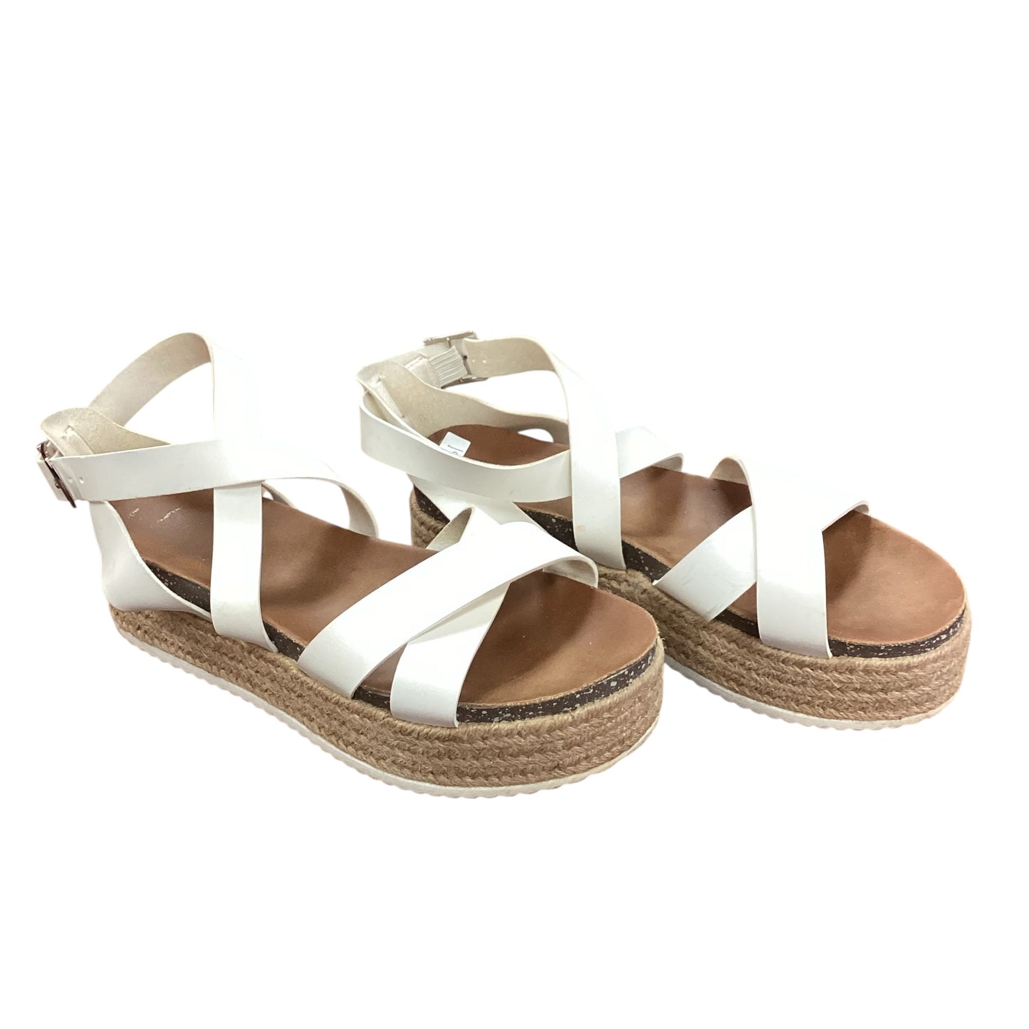 WHITE STRAPPY ESAPDRILLE PLATFORMS - SZ 8 - 158