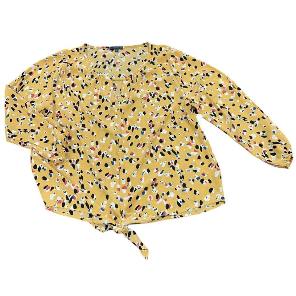 WEST KEI MUSTARD YELLOW ANIMAL PRINT BLOUSE 241 LARGE