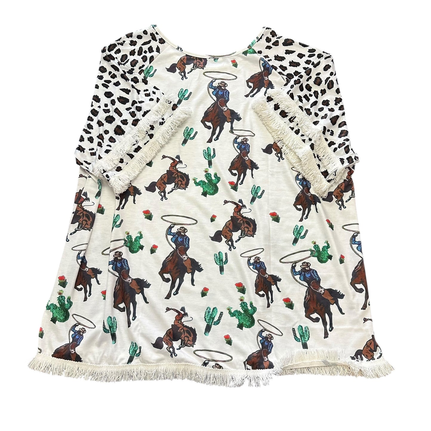 WHITE WESTERN TOP  ANIMAL PRINT SLEEVES 272 3X