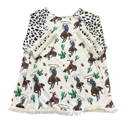 WHITE WESTERN TOP  ANIMAL PRINT SLEEVES 272 3X