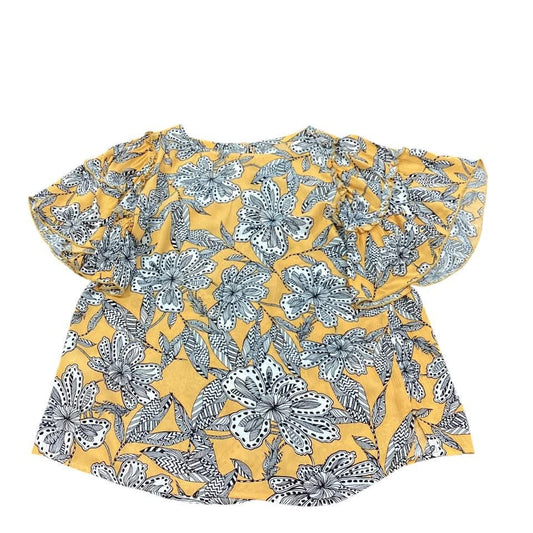 LOFT MUSTARD YELLOW FLORAL BLOUSE 203 XS
