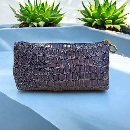 PURPLE CROCODILE EMBOSSED MAKEUP BAG