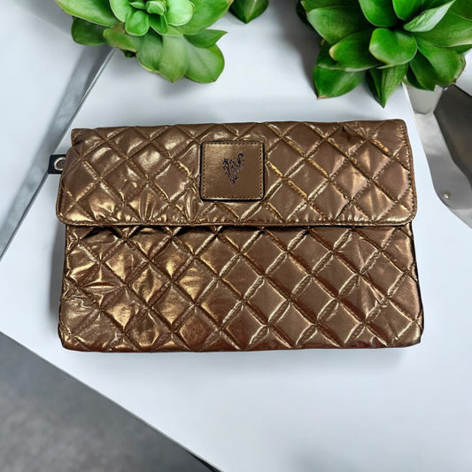 BRONZE METALLIC QUILTED ENVELOPE MAKEUP BAG