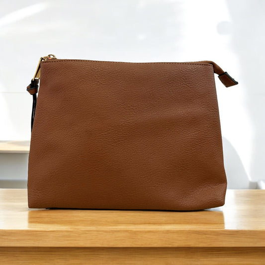 STEVE MADDEN BROWN LEATHER MAKEUP BAG