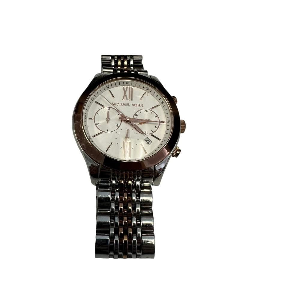 AUTHENTIC MICHAEL KORS SILVER + ROSE GOLD WATCH 100