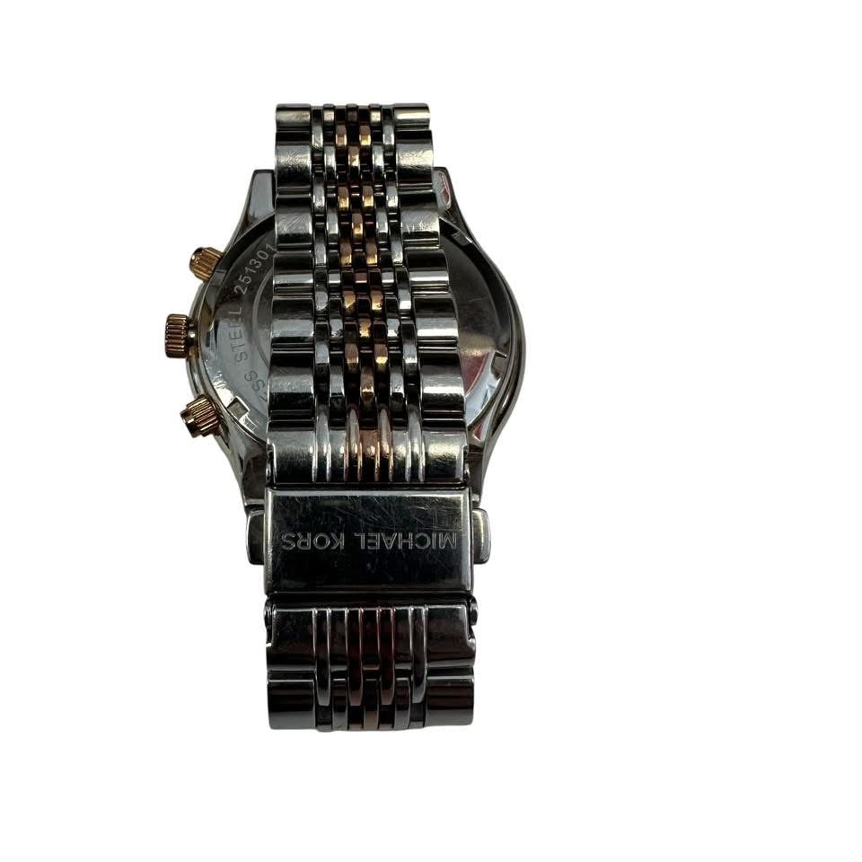 AUTHENTIC MICHAEL KORS SILVER + ROSE GOLD WATCH 100