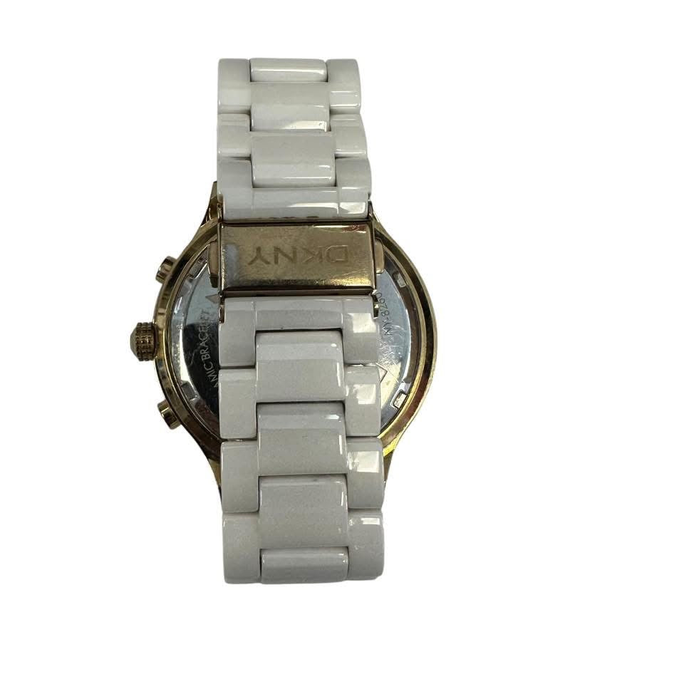 DKNY PEARL WHITE CERAMIC GOLD WATCH 100