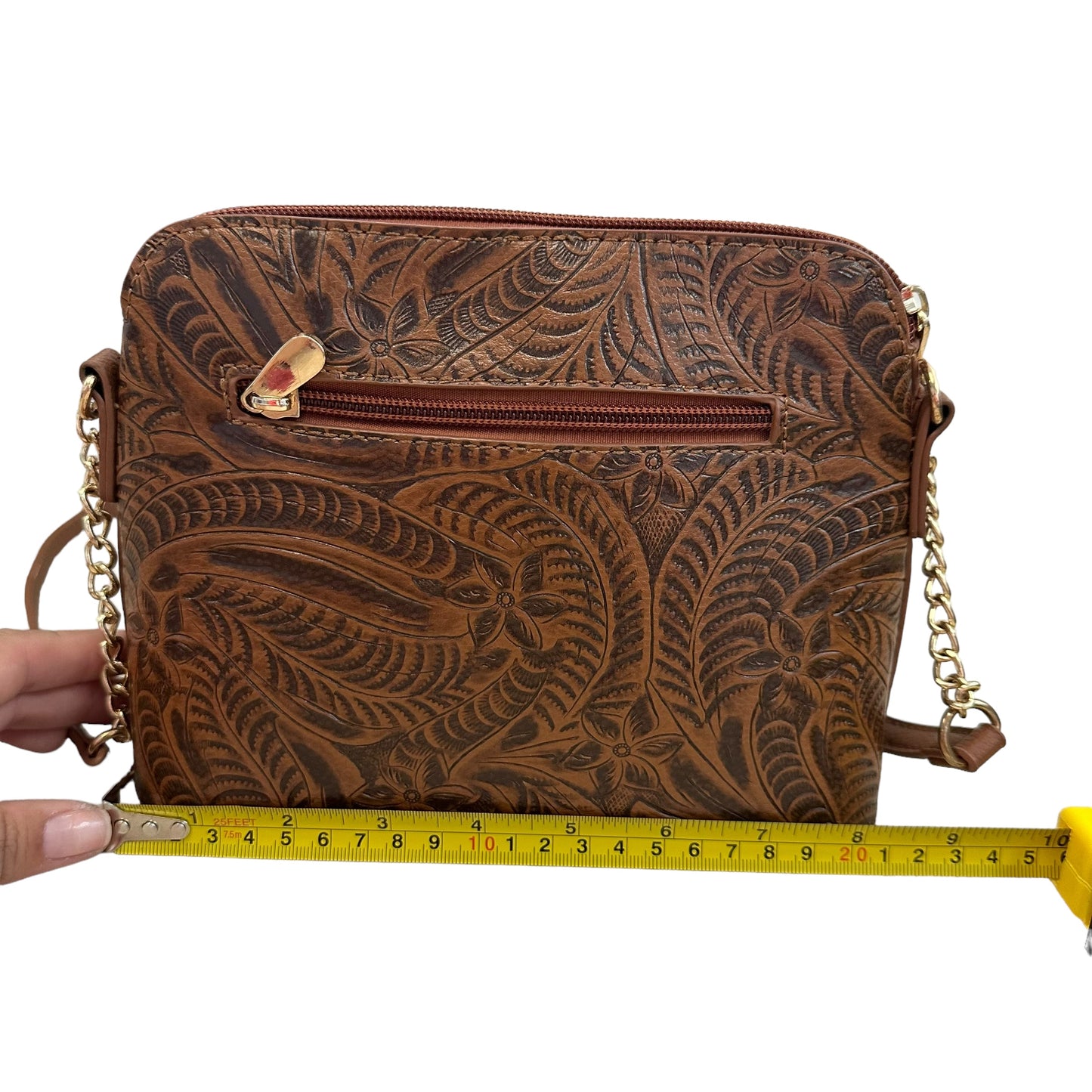 SHEIN BROWN FAUX “TOOLED” LEATHER CROSSBODY