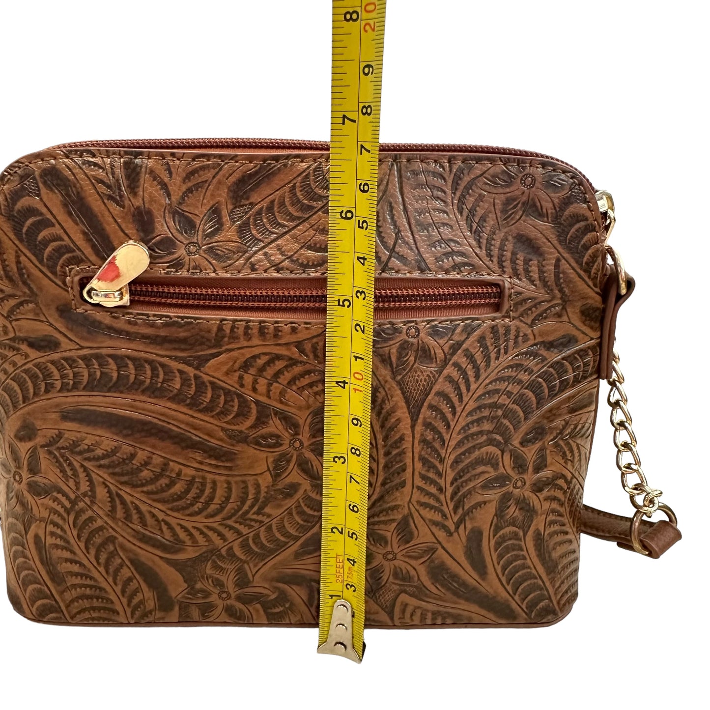 SHEIN BROWN FAUX “TOOLED” LEATHER CROSSBODY