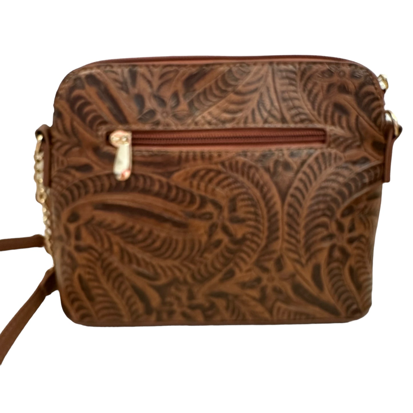 SHEIN BROWN FAUX “TOOLED” LEATHER CROSSBODY