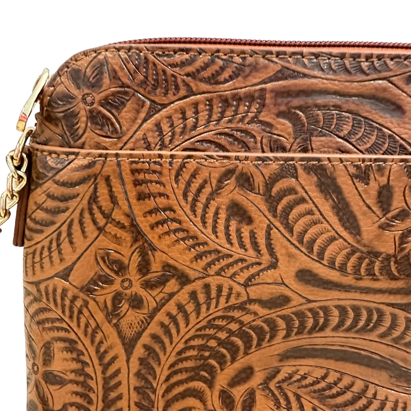 SHEIN BROWN FAUX “TOOLED” LEATHER CROSSBODY