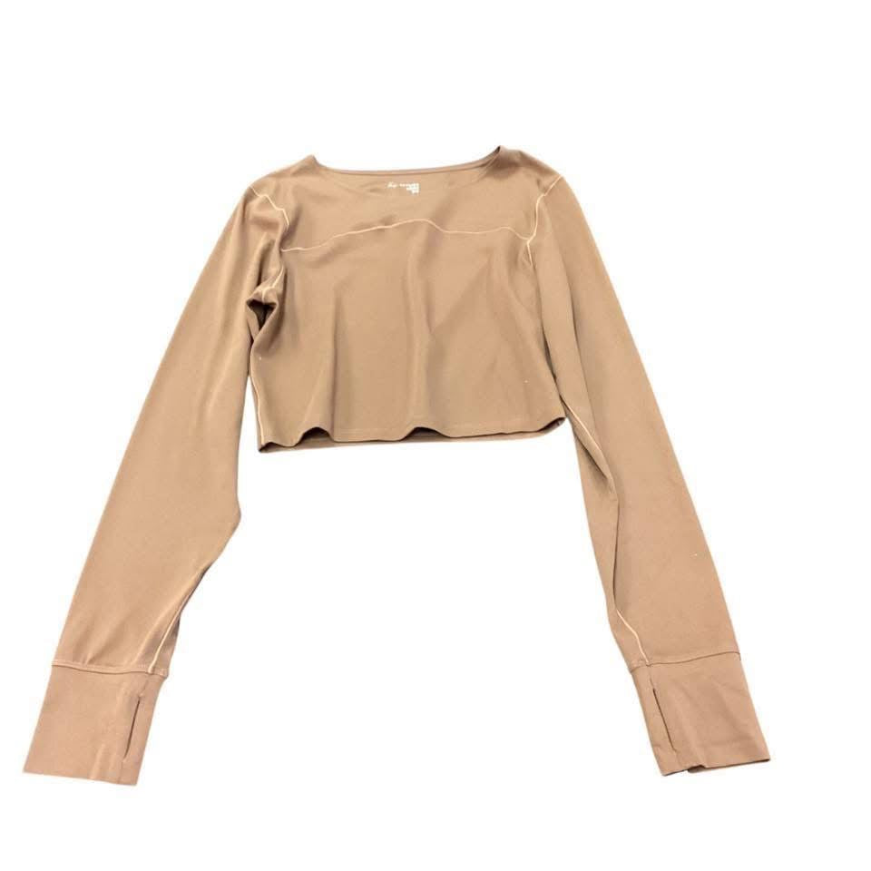 AERIE TAN LONG SLEEVE CROP ACTIVE TOP OPEN BACK NWT MEDIUM