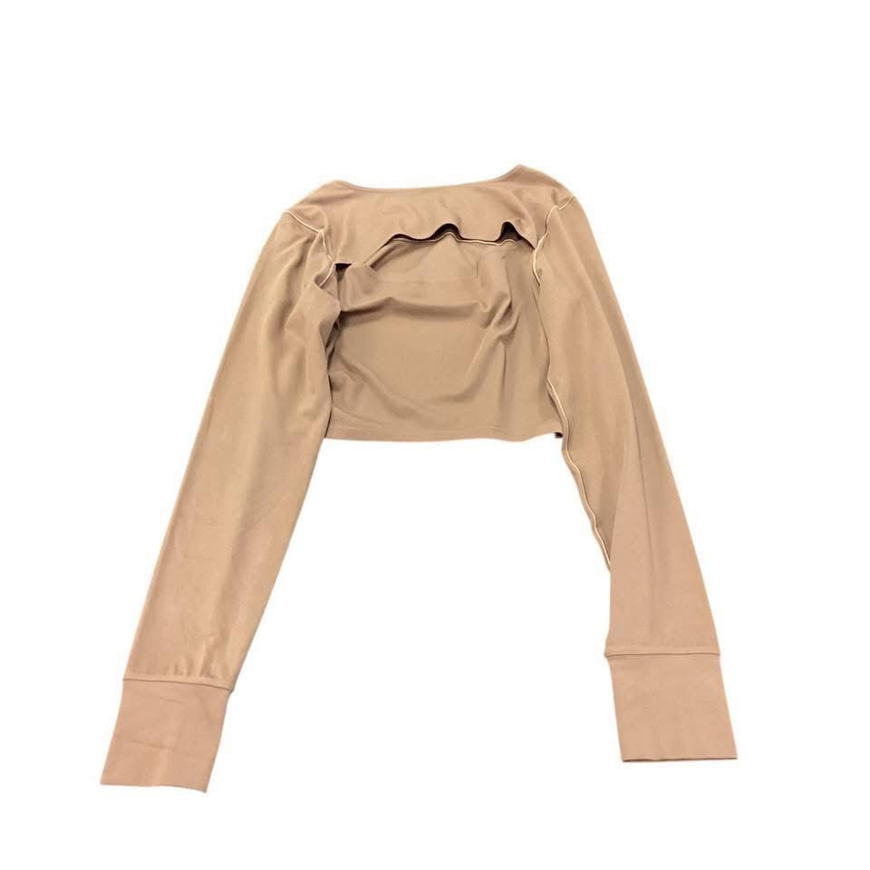 AERIE TAN LONG SLEEVE CROP ACTIVE TOP OPEN BACK NWT MEDIUM