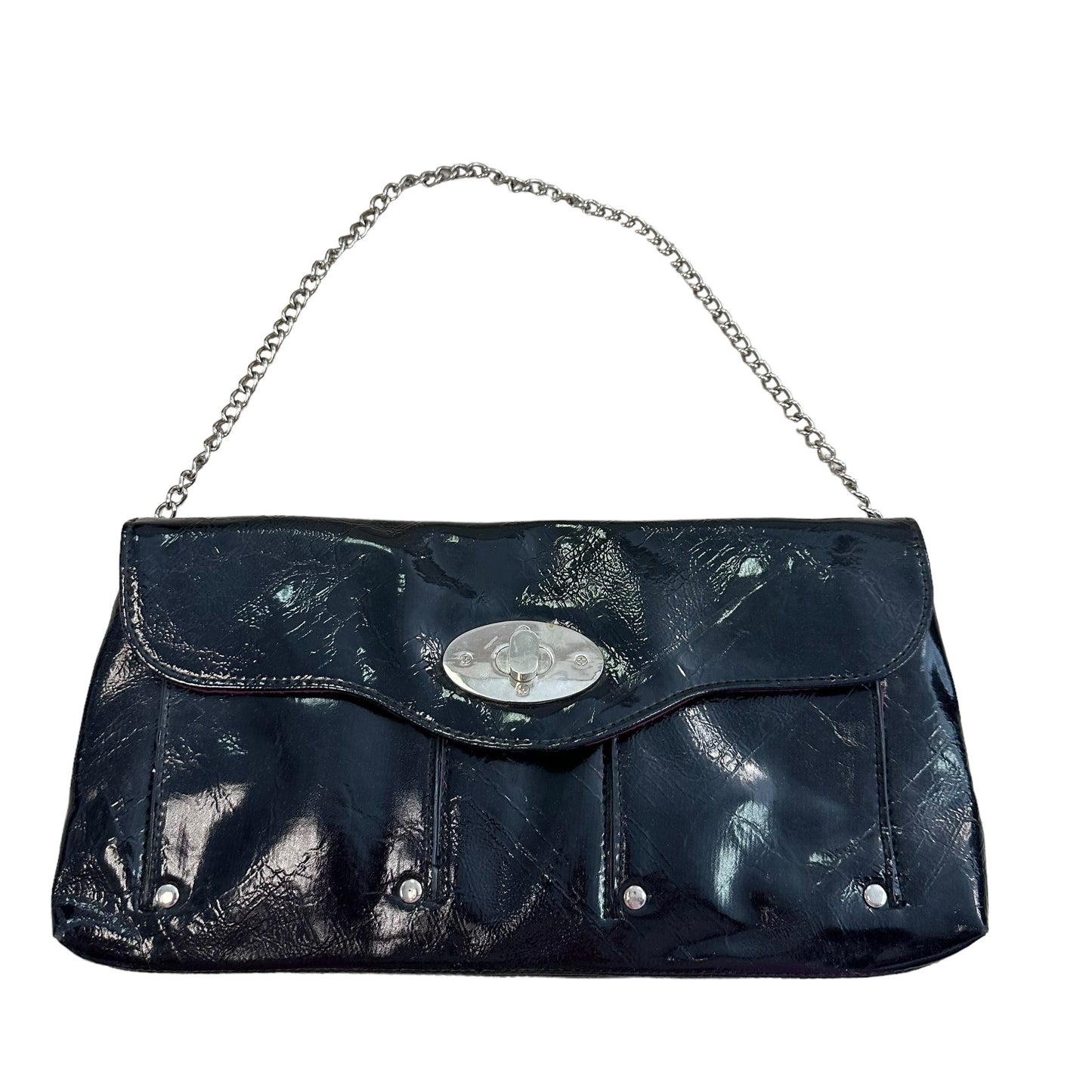 BLACK PATENT LEATHER ENVELOPE SHOULDER BAG