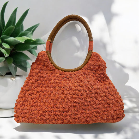 MAGGIE BARNES ORANGE CROCHET SATCHEL HANDBAG NWT