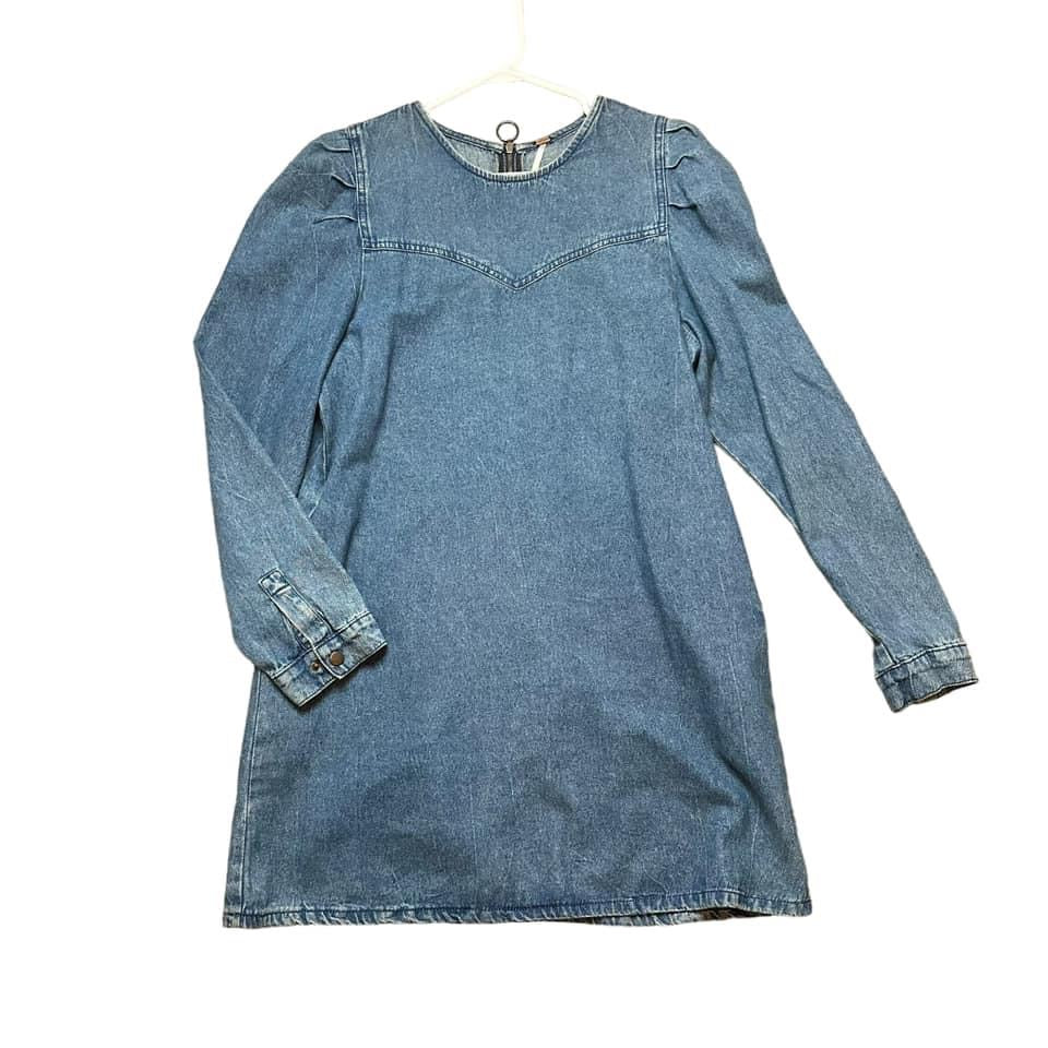 FREE PEOPLE SELF CONTROL PUFF SLEEVE DENIM MINI DRESS - SZ 8