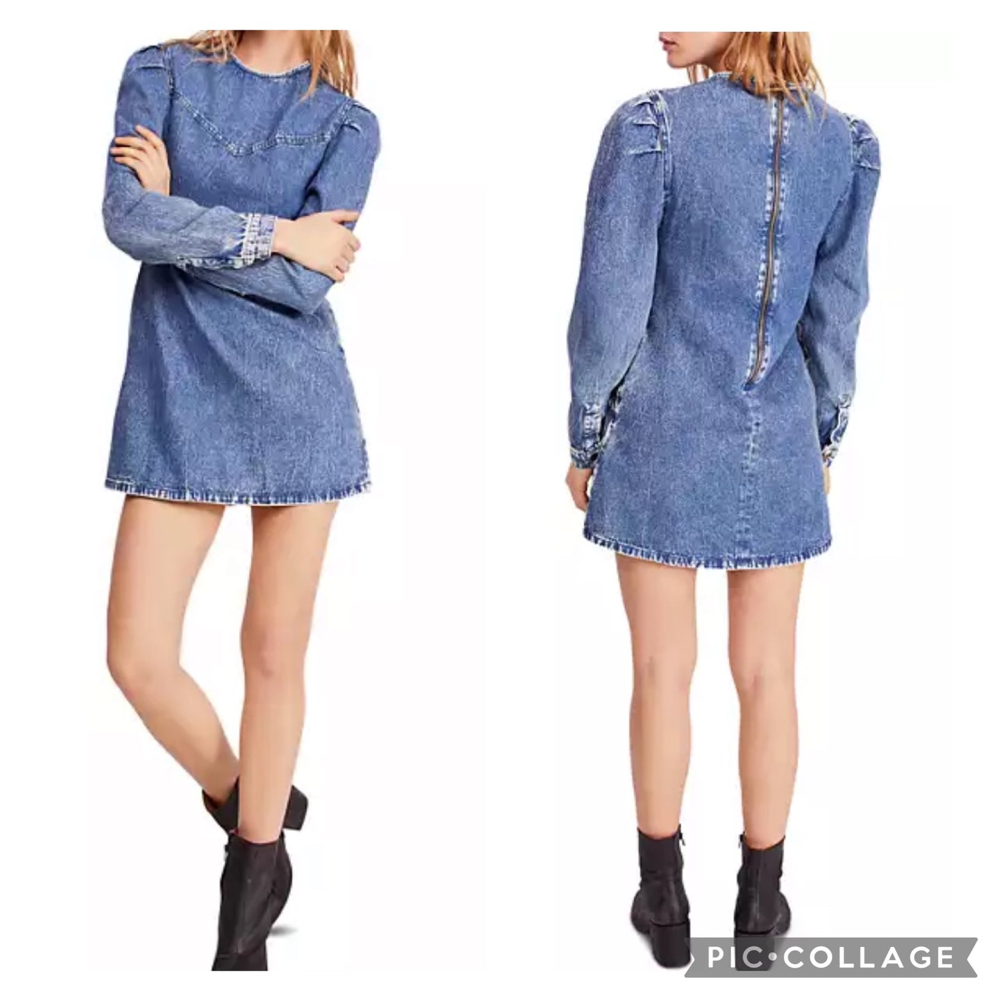 FREE PEOPLE SELF CONTROL PUFF SLEEVE DENIM MINI DRESS - SZ 8