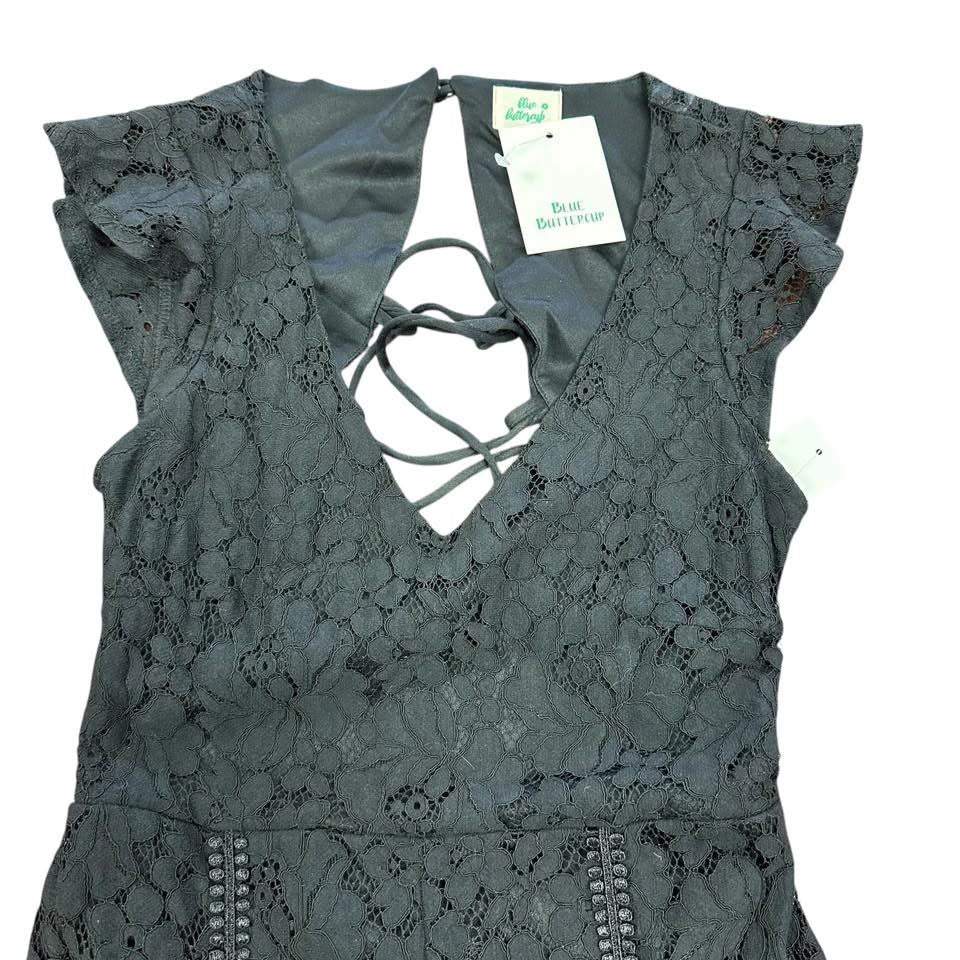 BLUE BUTTERCUP BLACK LACE WIDE LEG JUMPSUIT NWT SMALL