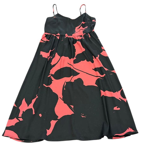 LOFT PINK BLACK FLORAL MIDI DRESS 25 SZ 6
