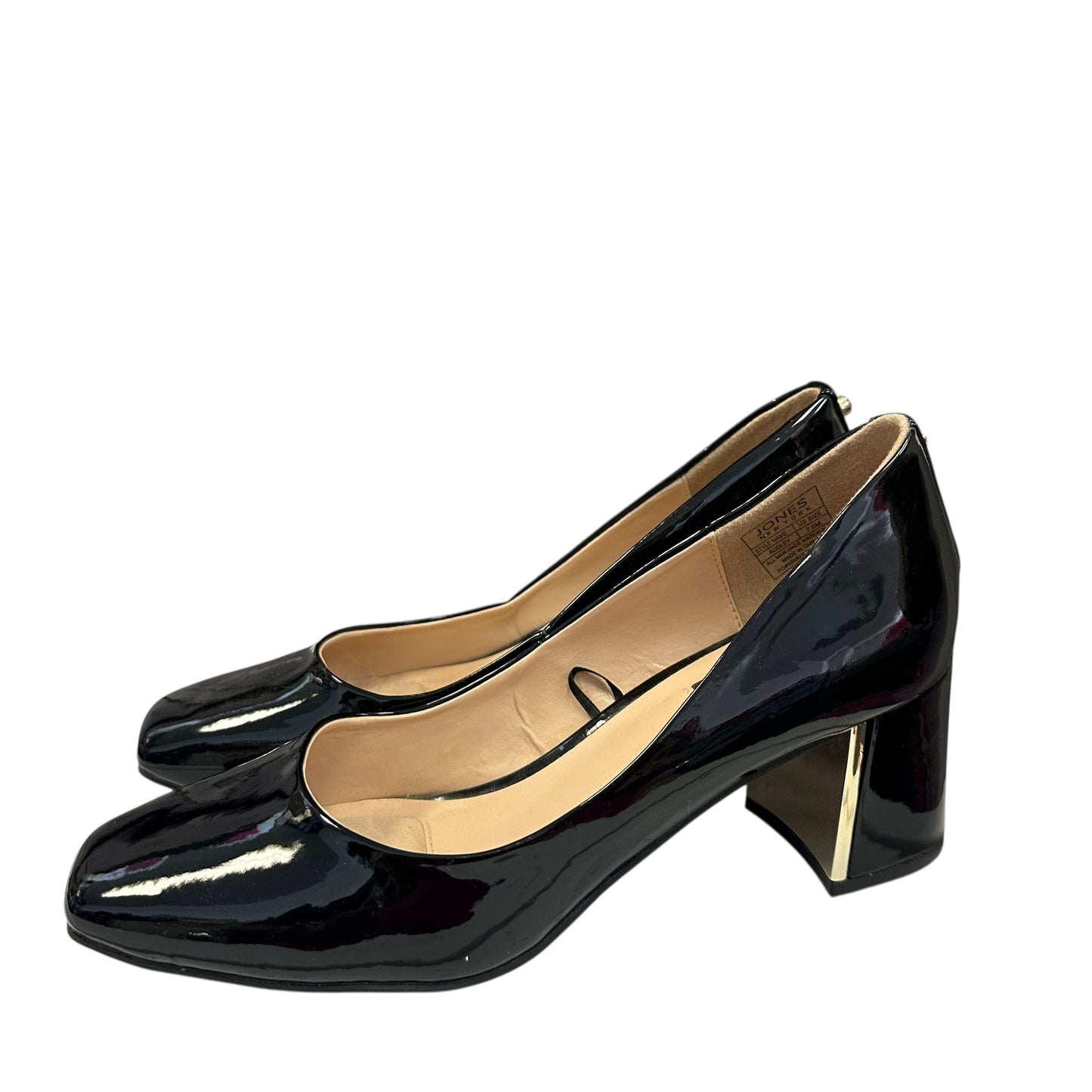 JONES NEW YORK AUDLEY BLACK PATENT LEATHER SQUARE TOE HEELS 227 Sz 7.5