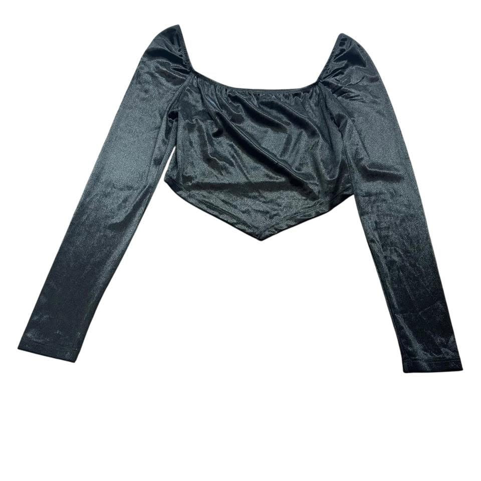 F21 BLACK VELVET CROP TOP 228 MEDIUM
