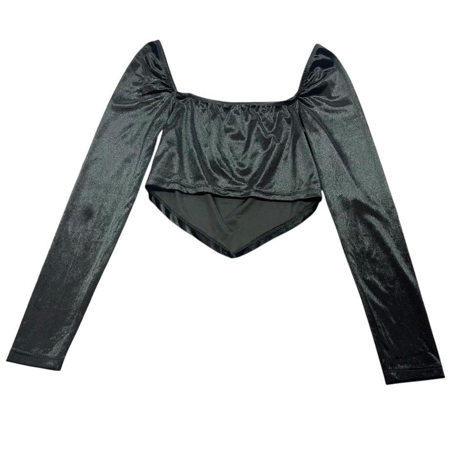 F21 BLACK VELVET CROP TOP 228 MEDIUM