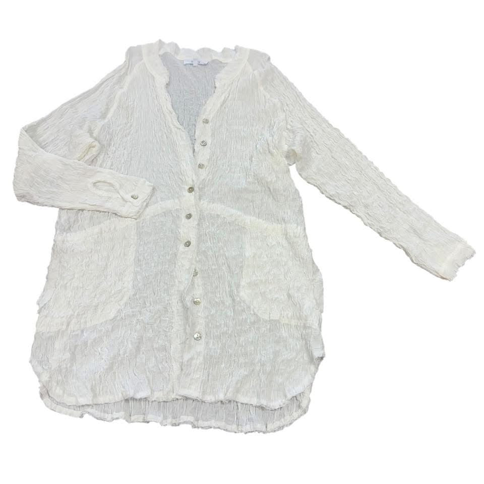 LUCCA BEIGE CRINKLED BUTTON UP TUNIC NWOT 100 MEDIUM