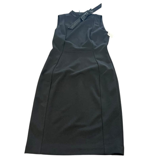 CALVIN KLEIN BLACK SHEATH DRESS W FAUX LEATHER BOW 143 Sz 4