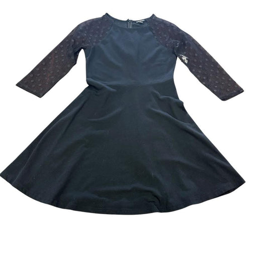 EXPRESS BLACK FIT FLARE DRESS W MESH SLEEVES 143 SMALL