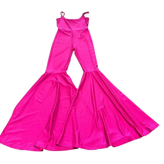 PINK SUPER FLARE LEG SPANDEX JUMPSUIT 228 SMALL