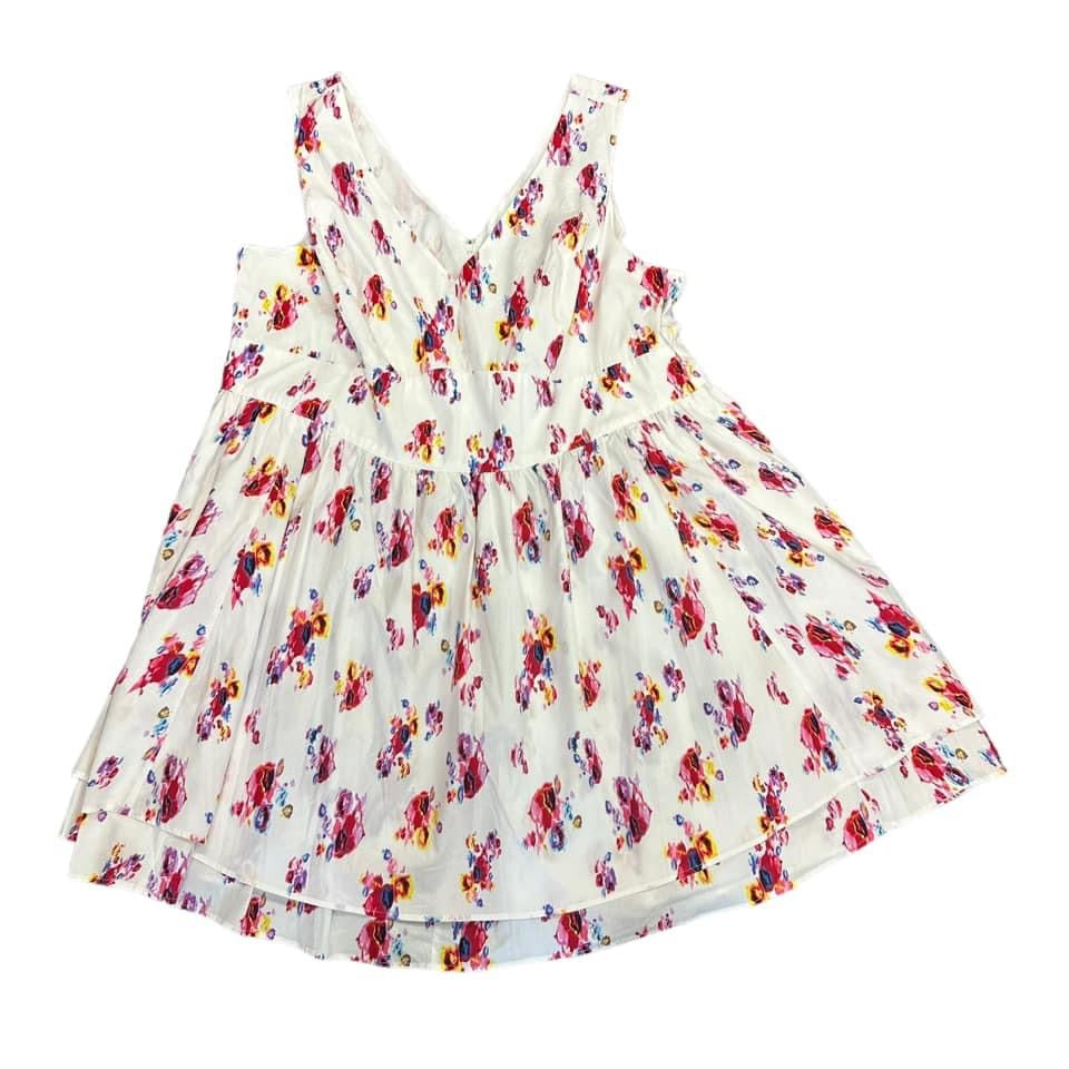 PRABAL GURUNG WHITE FLORAL FIT FLARE DRESS – 100 SZ 24W $26.99