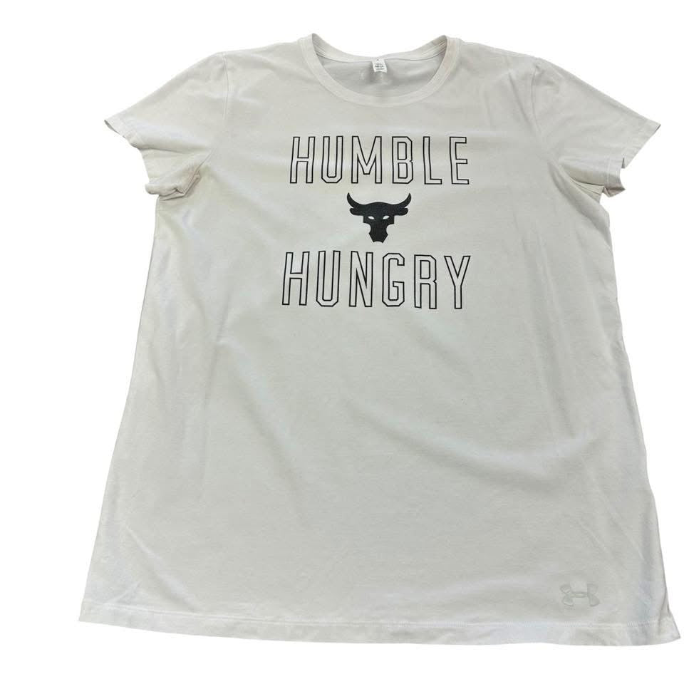 UNDER ARMOUR HEAT GEAR HUMBLE HUNGRY WHITE TSHIRT 82 LARGE *WEAR