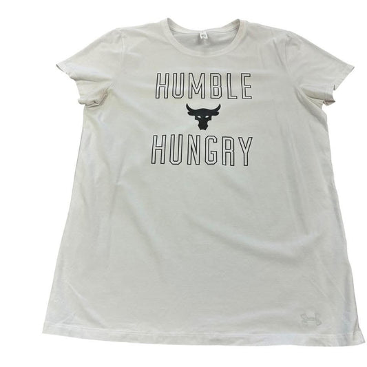 UNDER ARMOUR HEAT GEAR HUMBLE HUNGRY WHITE TSHIRT 82 LARGE *WEAR