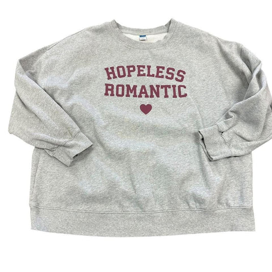 OLD NAVY SO COMFY VERSIZED TUNIC SWEATSHIRT HEATHER GRAY HOPELESS ROMANTIC GRAPHIC 58 LARGE