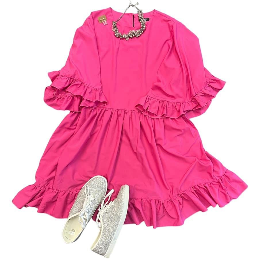 PINK RUFFLE HEM DRESS LARGE