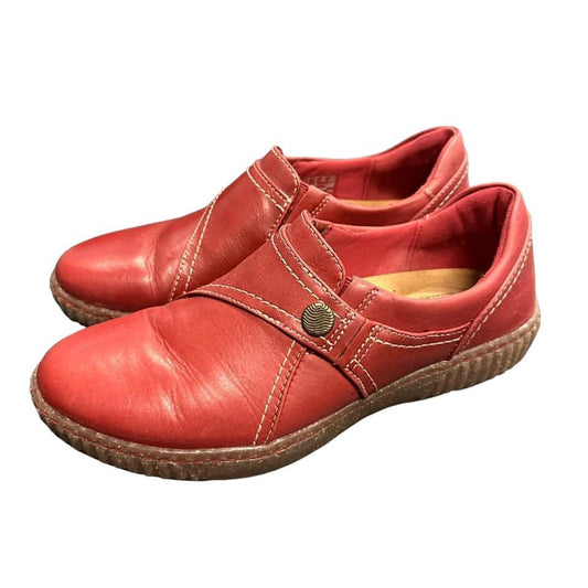 CLARKS RED LEATHER COMFORT SHOES -98 SZ 8.5 $19.99