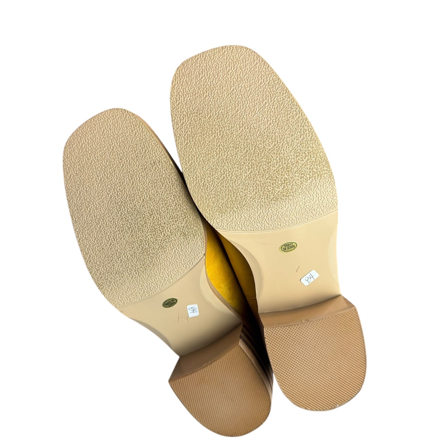 YELLOW FAUX LEATHER SQUARE TOE BOOTS BLOCK HEEL KNEE HIGH 84 SZ 7