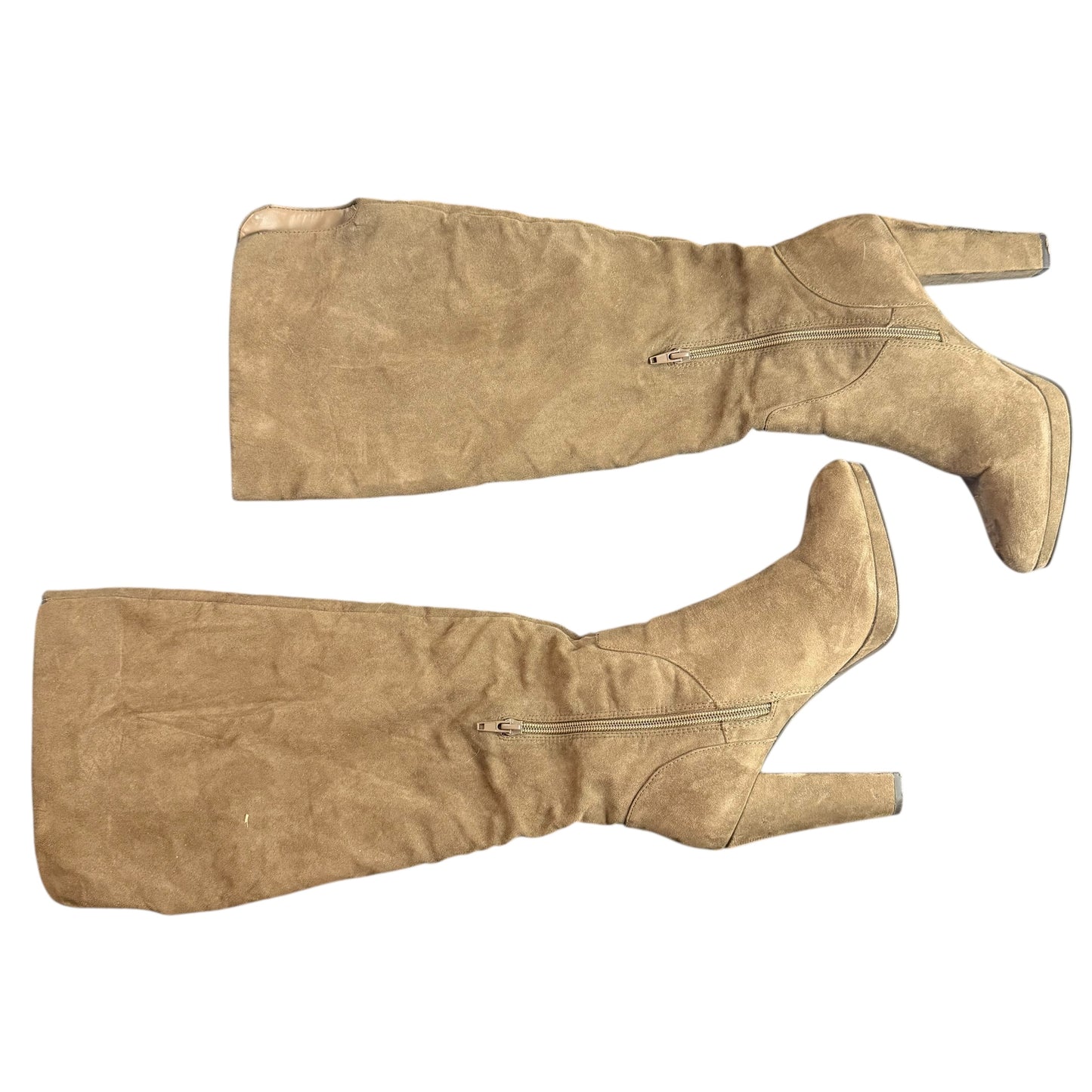 FOREVER21 BROWN FAUX SUEDE HEELED KNEE HIGH BOOTS SZ 7