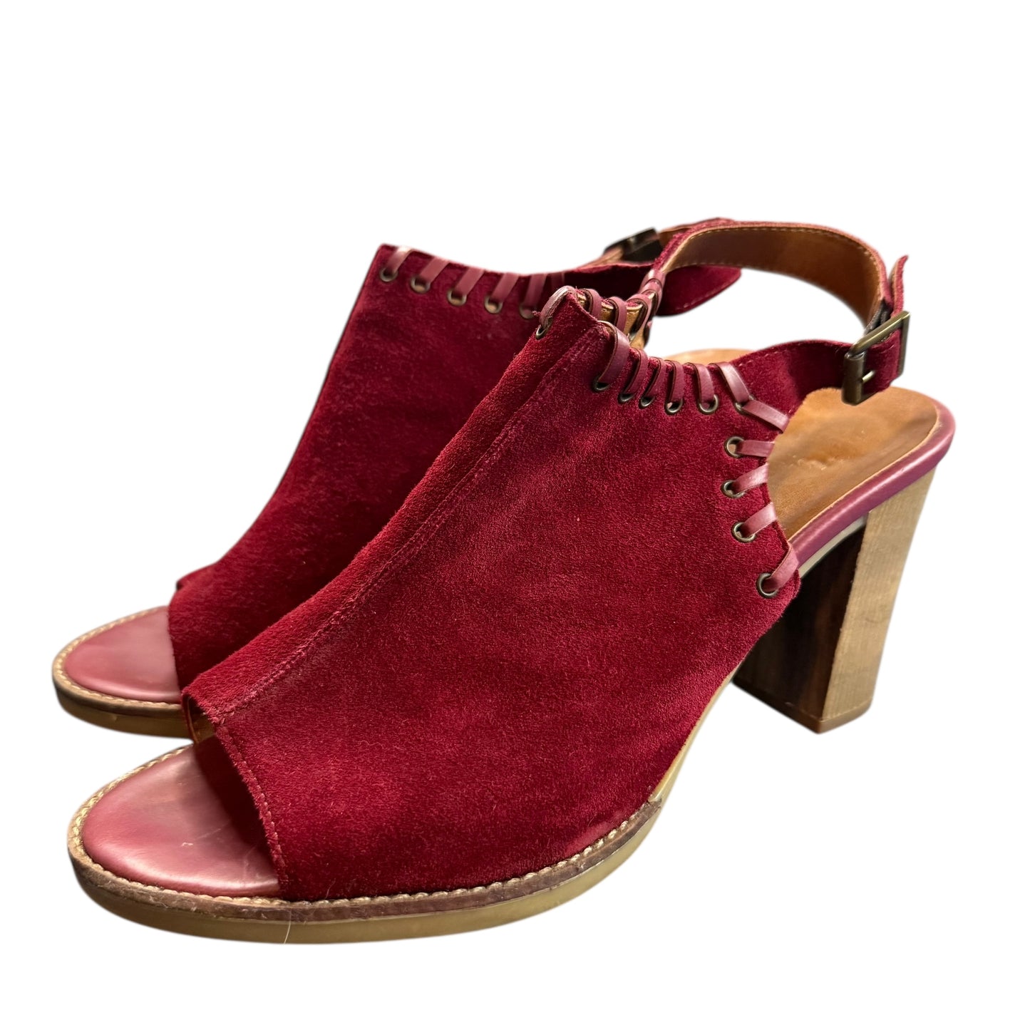 BELLA VITA RED SUEDE PEEP TOE BLOCK HEEL SLING BACK 100 Sz 8.5