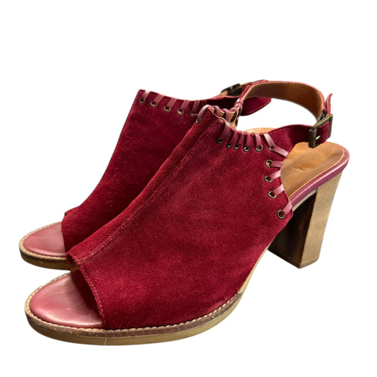 BELLA VITA RED SUEDE PEEP TOE BLOCK HEEL SLING BACK 100 Sz 8.5