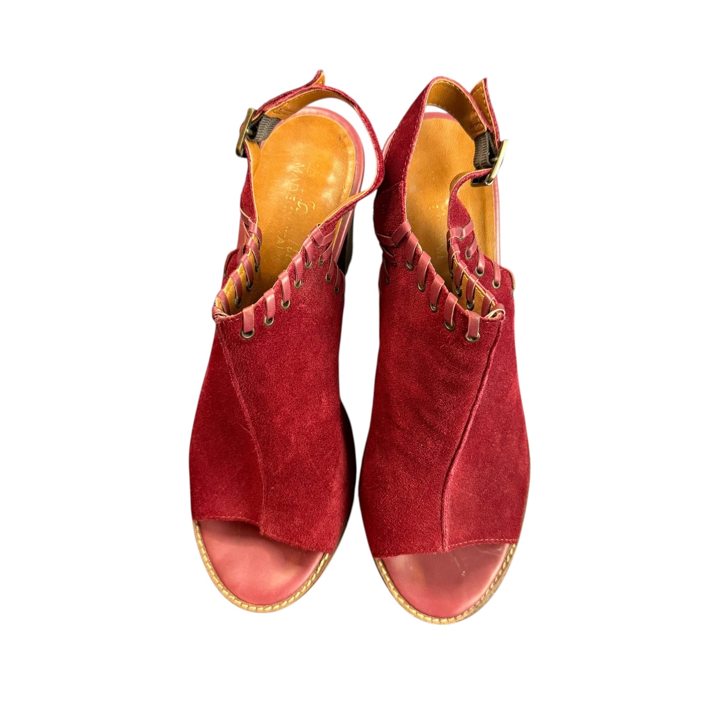 BELLA VITA RED SUEDE PEEP TOE BLOCK HEEL SLING BACK 100 Sz 8.5