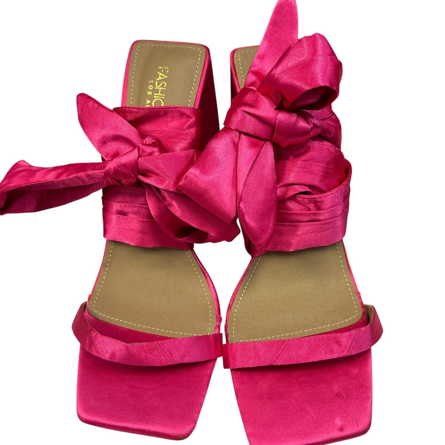 FASHIONOVA PINK SATIN HEELS 100 Sz 10