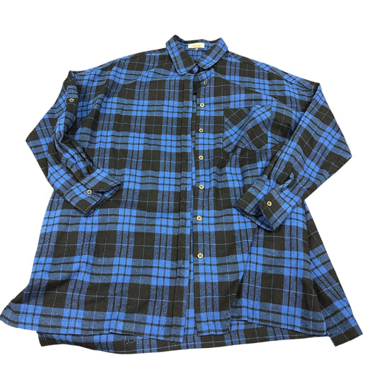 ROSETTE BLUE BLACK PLAID TUNIC TOP 38 SMALL