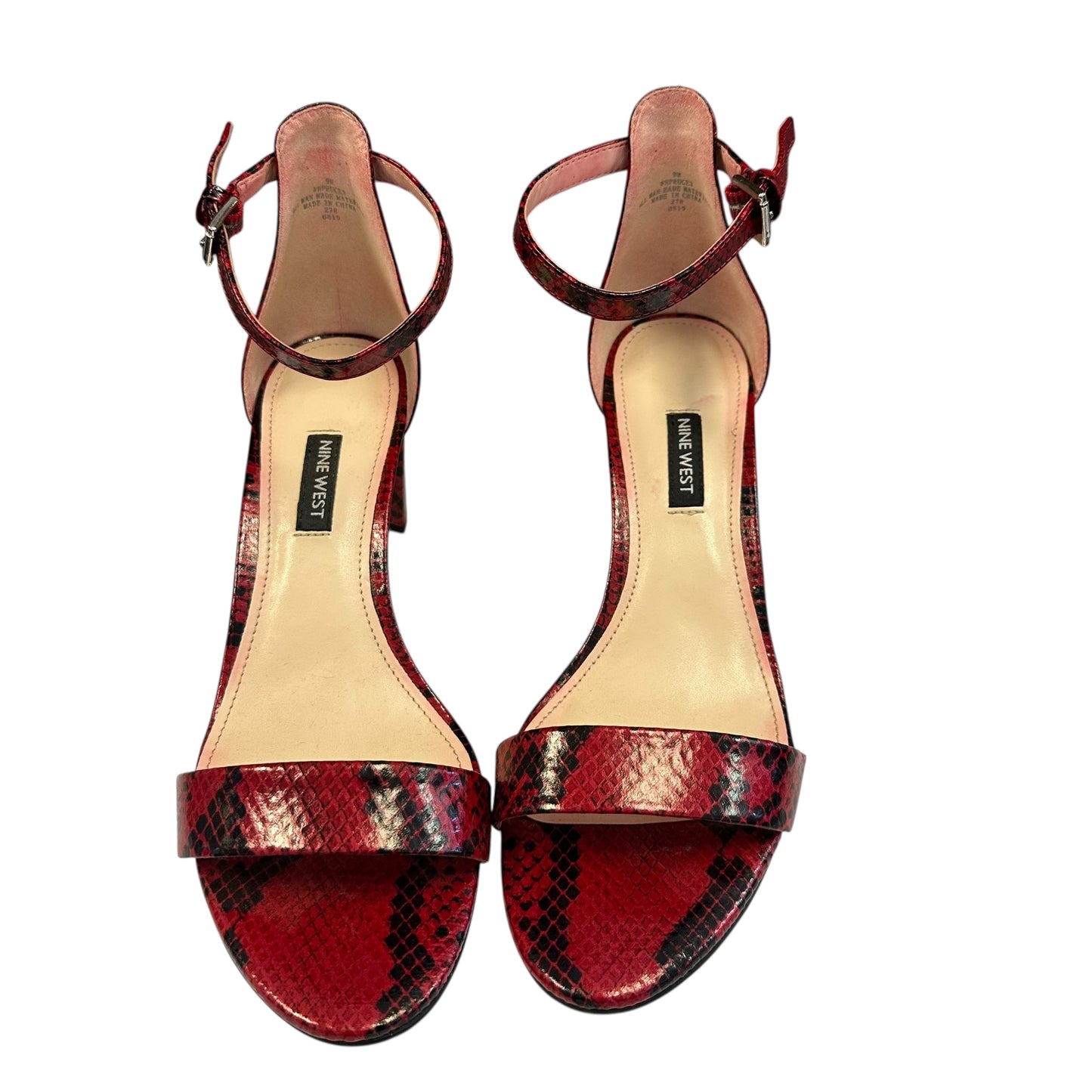 NINE WEST RED BLACK SNAKESKIN HEELS 220 Sz 9