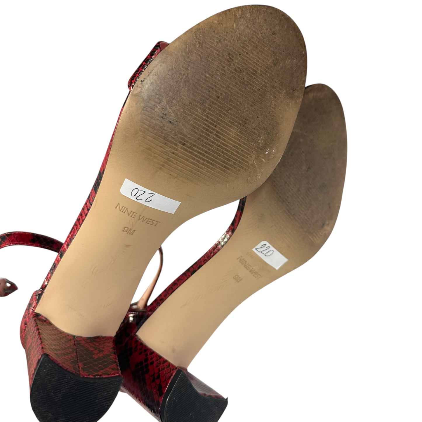 NINE WEST RED BLACK SNAKESKIN HEELS 220 Sz 9