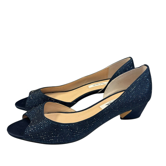 NINA NAVY RHINESTONE PEEP TOE HEELS 220 Sz 9