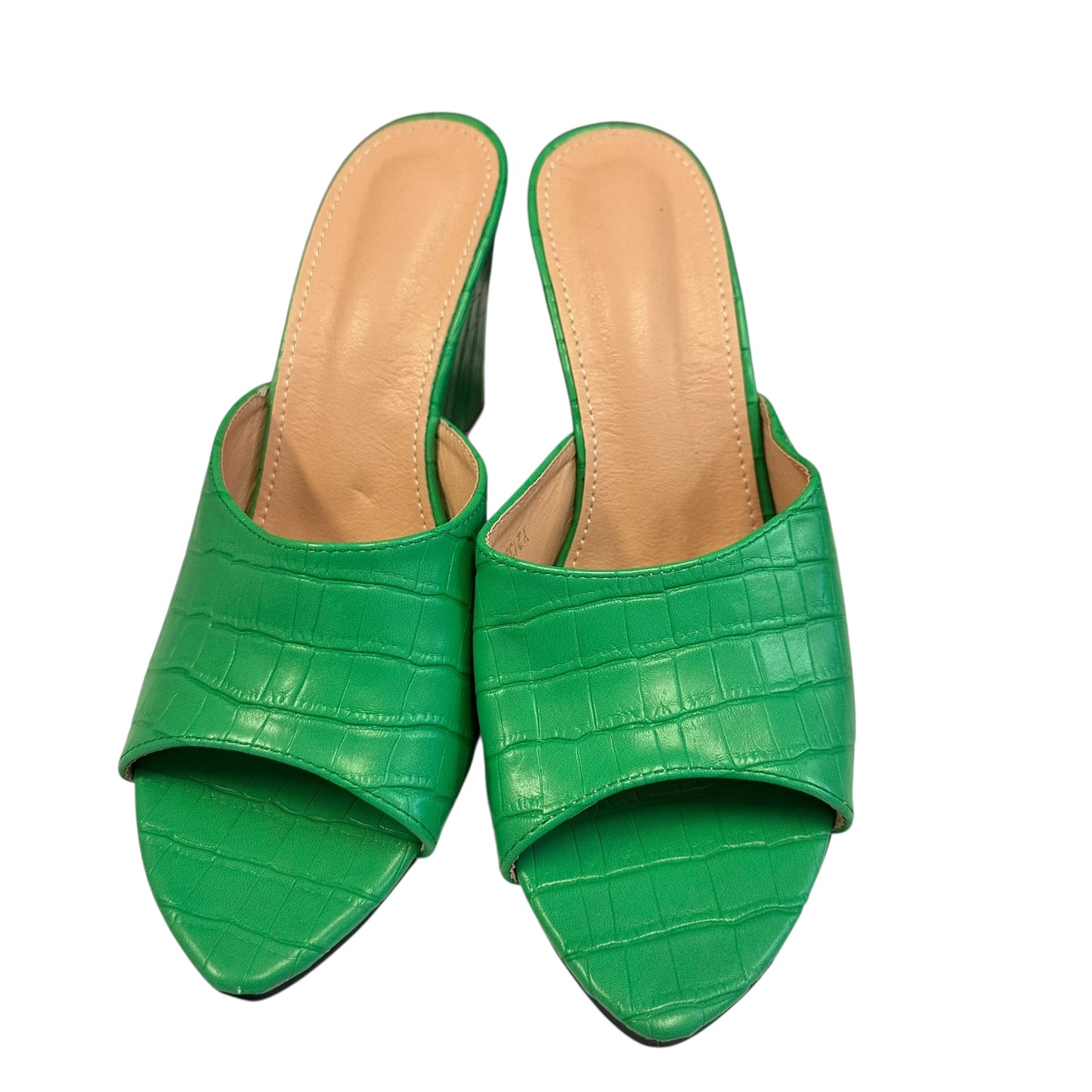 GREEN EMBOSSED FAUX LEATHER WEDGES 220 Sz 9